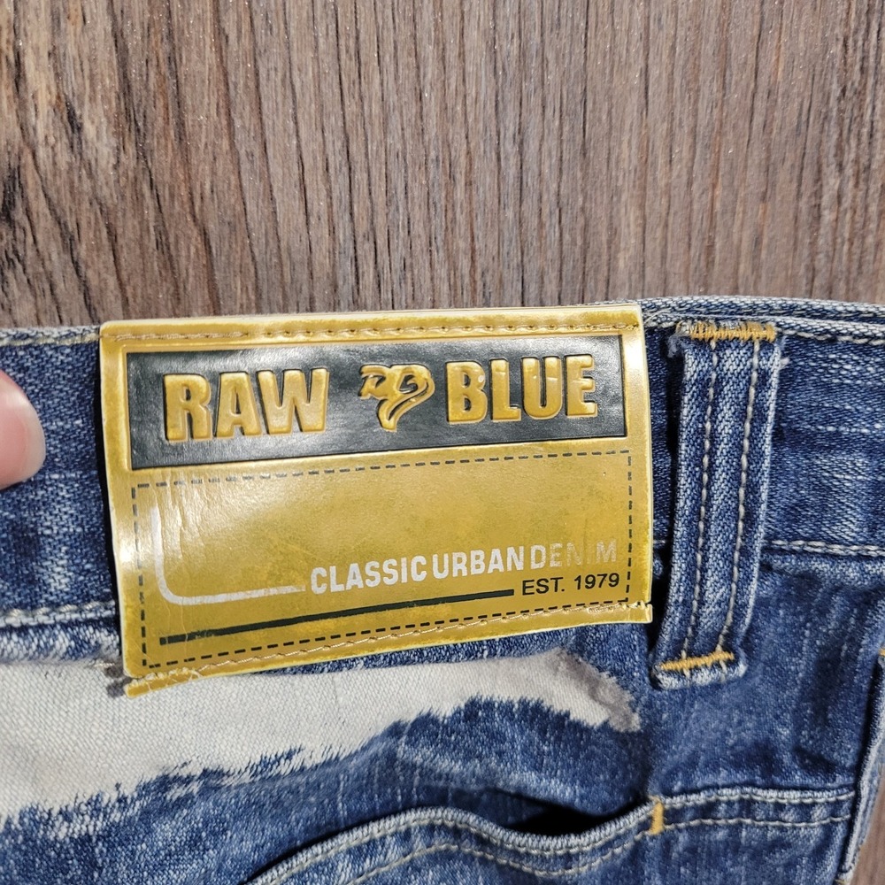 Vintage Y2K RAW BLUE Wide Leg Baggy Jeans 40x32 Paint Grunge Skater Streetwear - Picture 9 of 13